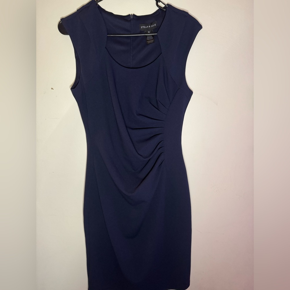 Stylish Navy Sleeveless Business Casual Dress -size 8